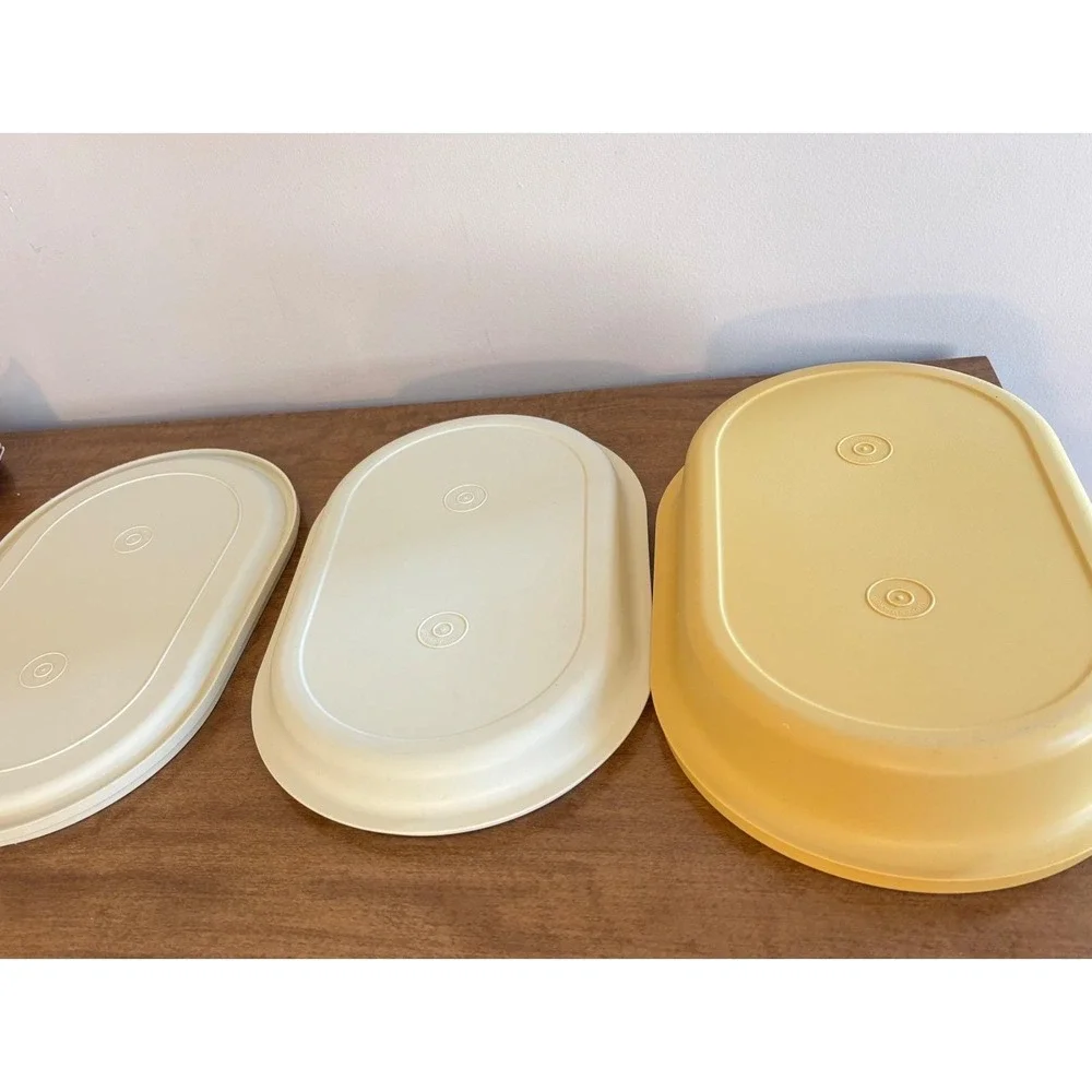 Vintage Tupperware 3 Pc Oval Server‎ Harvest Gold Hot Cold